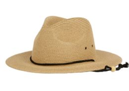 6 pieces Panama Paper Straw Braid Hats With Chin Cord - Sun Hats