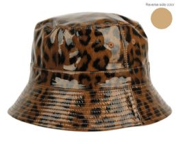 6 pieces Packable Reversible Two Sides Bucket Hats Leopard Brown - Bucket Hats
