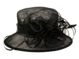 12 pieces Sinamay Fascinator With Flower Trim Black - Church Hats