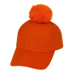 12 pieces Six Panel Solid Color Wool Blend Cap W/rabbit Fur Pom Pom Orange - Fashion Winter Hats