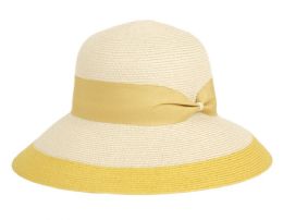 12 pieces Paper Braid Straw Sun Cloche Hats W/cloth Band Assorted - Sun Hats