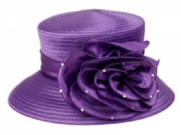 12 pieces Fascinator With Big Flower Trim Purple - Church Hats