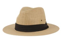 6 pieces Toyo Paper Straw Panama Hats With Grosgrain Band Assorted Khaki - Sun Hats