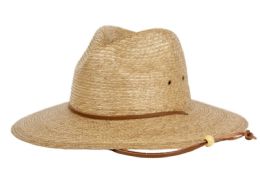 6 pieces Straw Panama Hats With Leather Chin Cord - Sun Hats