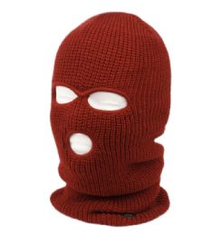 12 pieces 3 Holes Knit Winter Sports Mask Burgundy - Unisex Ski Masks