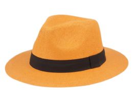 6 pieces Paper Straw Panama Hats With Grosgrain Band Orange - Sun Hats