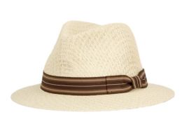 6 pieces Small Brim Paper Straw Panama Hats With Grosgrain Band Assorted - Sun Hats