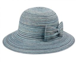 6 pieces Packable Poly Braid Bucket Sun Hats With Ribbon Mix Blue - Sun Hats