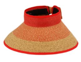 6 pieces Packable Braid Paper Straw Visor Mix Red - Sun Hats