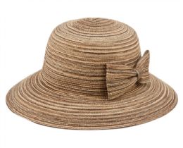 6 pieces Packable Poly Braid Bucket Sun Hats With Ribbon Mix Brown - Sun Hats