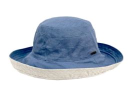 6 pieces Cotton/linen Reversible Sun Cloche Hats Blue - Sun Hats