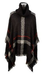 12 pieces Women Winter Knitted Poncho With High Collar - Winter Pashminas and Ponchos