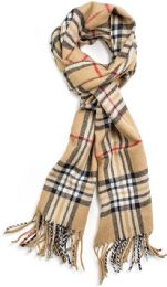 12 pieces of Plaid Soft Cashmere Feel Scarf Khaki