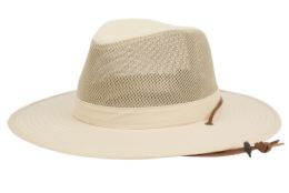 12 pieces Outdoor Safari Hats With Mesh Crown & Leather Chin Cord Assorted Khaki - Sun Hats