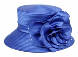 12 pieces Fascinator With Big Flower Trim Royal - Church Hats