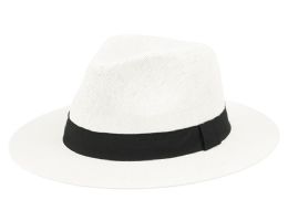 6 pieces Paper Straw Panama Hats With Grosgrain Band White - Sun Hats