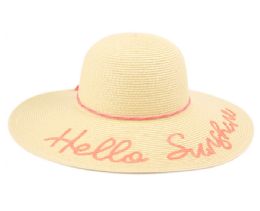 6 pieces "hello Sunshine" Braid Paper Straw Floppy Hats With Band - Sun Hats