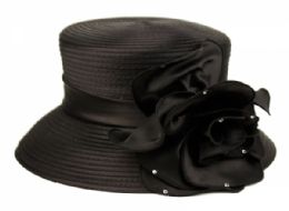12 pieces Fascinator With Big Flower Trim Black - Church Hats