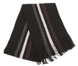 6 pieces of Men's Winter Knit Stripe Scarf Black