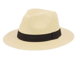 6 pieces Paper Straw Panama Hats With Grosgrain Band Natural - Sun Hats