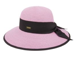 6 pieces Paper Straw Sun Floppy Hats W/grosgrain Band & Fabric Edge Lavender - Sun Hats