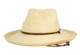 6 pieces Up Brim Paper Straw Fedora Hats With Leather Band & Chin Cord - Sun Hats
