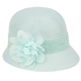 6 pieces Linen Cloche Hats With Lace Band And Flower Mint - Church Hats