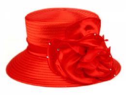 12 pieces Fascinator With Big Flower Trim Red - Church Hats