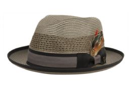 6 Wholesale Richman Brothers Polybraid Fedora Hats With Grosgrain Band Assorted Gray