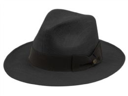 6 pieces Paper Straw Panama Fedora Hats With Grosgrain Band Black - Sun Hats