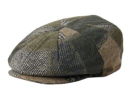 6 Wholesale Wool Blend Multi Color Patch Work Newsboy Cap Assorted Navy