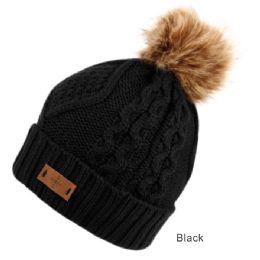 6 pieces Solid & Multi Color Knit Beanie Hat With Pom Pom Black - Winter Beanie Hats