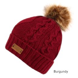6 pieces Solid & Multi Color Knit Beanie Hat With Pom Pom Burgundy - Winter Beanie Hats