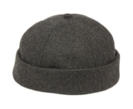6 Wholesale Rolled Cuff Wool Blend Retro Skullcap Charcoal