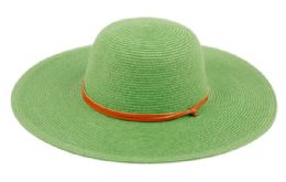 3 pieces of Braid Straw Floppy Hats With Leather Band Lime Green