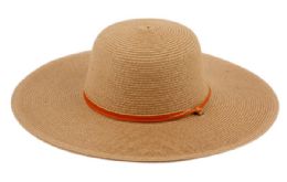 3 pieces of Braid Straw Floppy Hats With Leather Band Lt Brown
