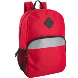 24 Pieces of 17-Inch Safety Reflective Backpack with Side Pocket Red