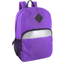 24 Pieces of 17-Inch Safety Reflective Backpack with Side Pocket Purple