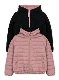 24 Pieces Girls Reversible Jacket With Sherpa Lining In Mauve Assorted Size 7-14 - Girls winter Jackets