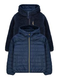 24 Pieces Girls Reversible Jacket With Sherpa Lining In Navy Assorted Size 4-6x - Girls winter Jackets