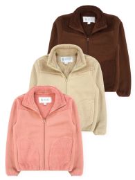 24 Pieces Girls Micropolar Sherpa Fleece ZiP-Up Jacket In 3 Assorted Colors, Assorted Sizes 6-14 - Girls winter Jackets