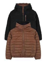 24 Pieces Boys Reversible Jacket With Sherpa Lining In Brown Assorted Sizes 2T-4t - Boys Winter Jacket