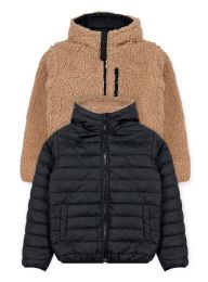 24 Pieces Boys Reversible Jacket With Sherpa Lining In Black Assorted Sizes 2-4t - Boys Winter Jacket