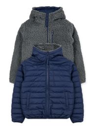 24 Pieces Boys Reversible Jacket With Sherpa Lining In Navy Assorted Sizes 2-4t - Boys Winter Jacket