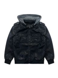 24 Pieces Boys Faux Leather Jacket In Black Assorted Sizes 8-16 - Boys Winter Jacket