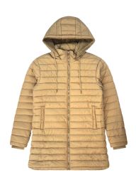 24 Pieces Womens Longline Hooded Puffer Jacket With Sherpa Lining In Beige Assorted S-2xl - Women's Winter Jackets