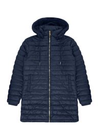 24 Pieces Womens Longline Hooded Puffer Jacket With Sherpa Lining In Navy Assorted S-2xl - Women's Winter Jackets