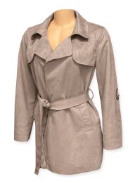 24 of Ladies Long Faux Suede Trench Coat In Beige Assorted Sizes S-xl
