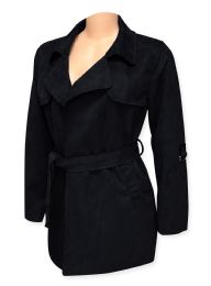 24 of Ladies Long Faux Suede Trench Coat In Black Assorted Sizes S-xl