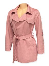 24 of Ladies Long Faux Suede Trench Coat In Mauve Assorted Sizes S-xl